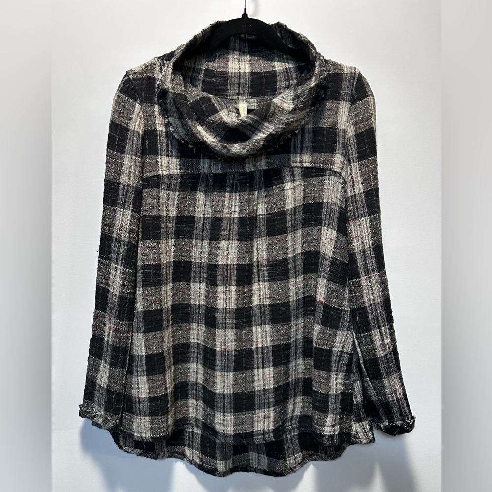 Free People Women's Walk in the Park Plaid Cowl Neck Tunic Size S Petite - Picture 3 of 11